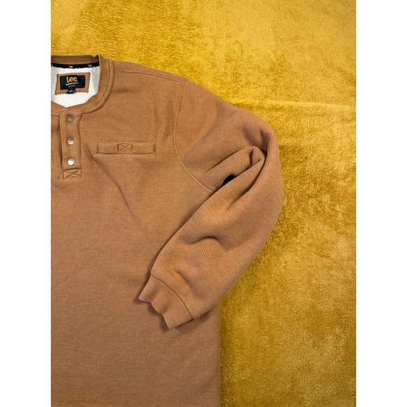 Lee Premium Select Men's Sherpa Lined Thermal Henley Shirt Camel Brown Size L - Picture 8 of 15